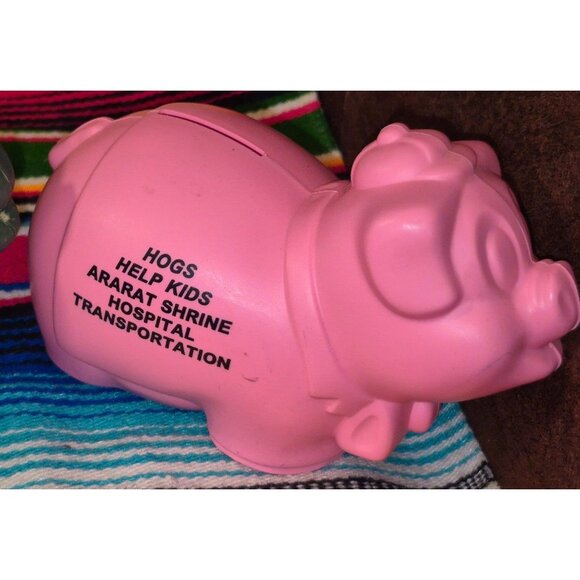 Set Of 3 Plastic Piggy Banks Pink & Green Ararat Shrine Hospital Fundraiser Coll - Picture 5 of 8